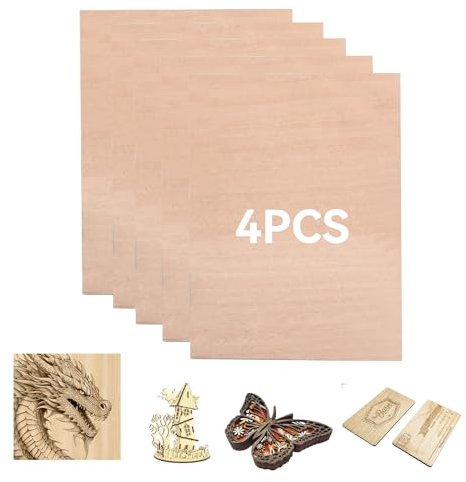 4 Stück A4 3mm Dicke Blankes Sperrholz, Lasergravur CNC-Schneiden 3-Lagige Unfertige Holzplatten 297x215mm (A4), Für Kunsthandwerk, Diy-Modelle (#07 Roter Nussbaum)