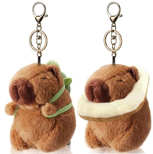 Mezrkuwr 2 Stück Capybara-Plüsch-Schlüsselanhänger, Plüschtiere, Spielzeug, realistische Capybara-Kuscheltiere, Capybara-Anhänger für Rucksack, Geburtstagsgeschenk
