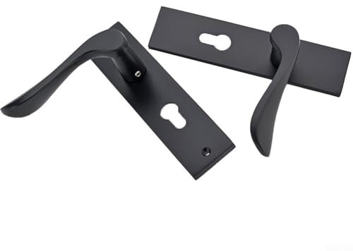 Besttoolifes Set di maniglie per serratura della porta, piastra posteriore con leva di scorrimento nera opaca, hardware per porte in legno per interni esterni, pannello in alluminio spaziale,