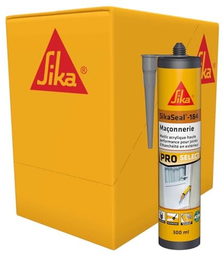 SIKA - Mastic acrylique haute performance - SikaSeal-184 Maçonnerie Gris béton - Réparation de fissures - Joints d’étanchéité - Extérieur/intérieur - Carton de 12 cartouches de 300ml