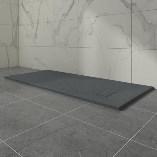 Aquariss SMC Slate Effect Shower Enclosure Tray 1800x800mm Rectangular Wetroom Shower Base Anthracite