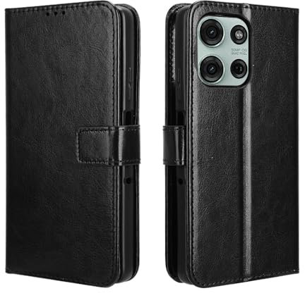 HAOYE Cover per Motorola Moto G75 5G a Portafoglio, Libro Custodia Magnetica Flip Case con Supporto di Stand/Carte Slot, Pelle PU/TPU Protettiva Caso. Nero