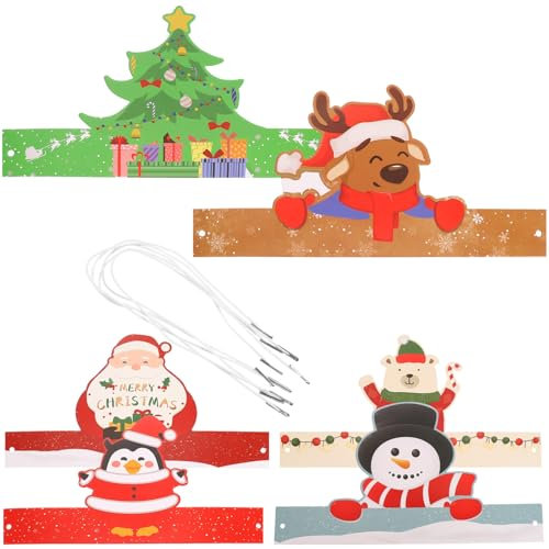 ERINGOGO 6st Weihnachts-weihnachtspapier-Kopfbedeckung Weihnachtsmützen Kopfbedeckungen Aus Papier Weihnachtsmütze-Stirnband Nikolausmütze Ornamente Weihnachtsdekoration Weihnachtsbaum Hut