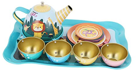 ibasenice 14-teiliges Teekannen-Set Aus Metall Für Mädchen Tier-teeservice-Spielzeug Mit Blechteekanne Tassen Und Mehr Für Fantasievolles Spielen