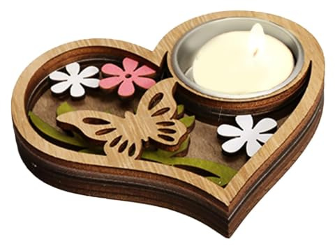 Teelichthalter Holz Kerzenhalter Herz, Holz Herz Teelichthalter Deko Geschenke für Mama, Dekorativer Kerzenhalter für Ostern Taufkerze Kerzenteller, Hochzeit Kerzenständer Kerzenuntersetzer