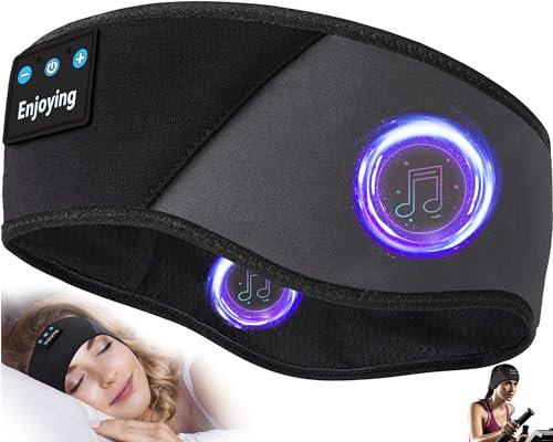 Zalvivia Sleep Headphones Bluetooth Headband, Wireless Sports Headphones with Ultra Thin and Soft Sponge Stereo Speakers Headphone Headband for Sleeping, Travel, Running, Meditating (Black grey)