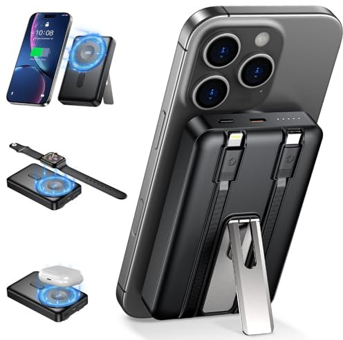 RWSRW 3 in 1 Power Bank, 10000mAh Ultra Delgado Ligero Bateria Externa,20W PD Magnético Bateria Externa Carga Rapida,para iPhone 12 13 14 15 16 Pro Pro MAX Mini mag-Safe Case(Azul)