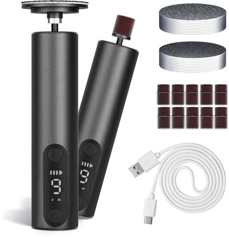 Jianyana 2 in 1 Elektrischer Hornhautentferner, 9 Einstellbare Geschwindigkeit Hornhautentferner Elektrisch mit Digitaldisplay (Schwarz)