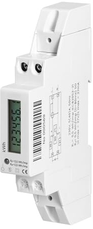 Miratic Contatore Energia Elettrica Monofase 40A 50Hz Misuratore di Consumo Elettrico Larghezza 1 Modulo 2000imp/kWh Montaggio Guida DIN TH-35mm (indicatore digitale LCD 6+1)