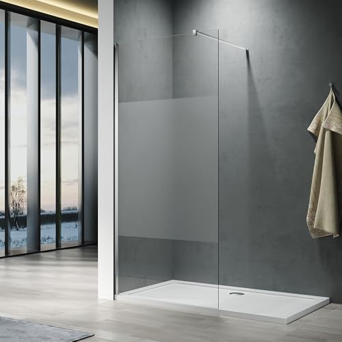 ELEGANT Walk in Shower Enclosure 8mm Half Frosted Glass Cubicles 900mm | Easy Clean Safety Glass, Wet Room Shower Screen, Bath Screen, 304 StainlessSteel Support Bar, Easy to Install