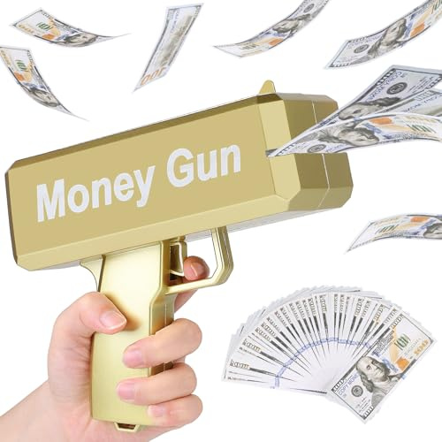 CPROSP Geld Pistole mit 100 Requisitengeld, für Filme, Handheld Money Gun | Farbe: Gold; Make It Rain; für Spiel, Party, Partyspiele, Hochzeitsfeier, Karneval; Geldpistole