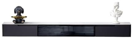 HLHLOP777 TV Stand Floating Wall Mounted TV Unit with 1 Glass Flip Door, 2 Drawers and Slate Countertop, Minimalist Style Floating Media Console for Under TVs Television Stands(Black,200x24x18cm)