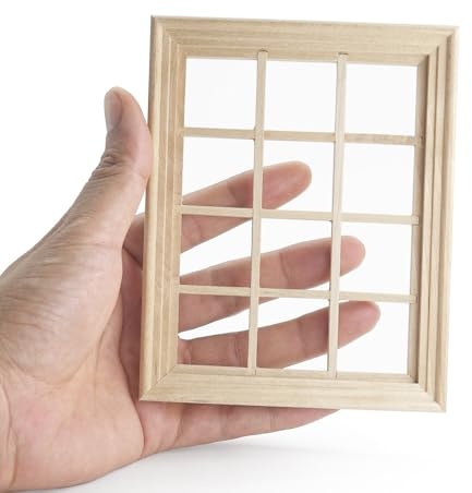 Odoria Puppenhaus Fenster Wichtel Miniatur: 1/12 Maßstab Fensterrahmen Vintage Möbel Holz für Figur Puppe Diorama Handwerk - Mini Bauteile Gebäude Modell DIY Unlackiert 12 Gitter