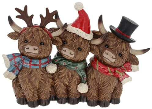 Shudehill Giftware Merry Christmas Trio of Highland Cows Ornament Figurine - Christmas Decoration