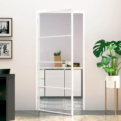 Qnhdfrt Aluminum Glass Interior Door with Frame, White, 93x201.5 cm