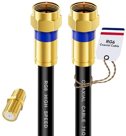 Digoloan Cable coaxial de 3 pies, 6 pies, 10 pies, 15 pies, 25 pies, 50 pies, 50 pies, 75 pies, 75 pies, 100 pies, extensor de cable coaxial RG6 con conector dorado tipo F, Internet de alta velocidad