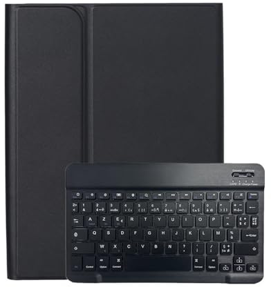 YSJX Abnehmbare Schwarze Tastatur und Maus, schlanke, leichte Lederhülle mit Standfunktion, kompatibel mit iPad Air 11 Zoll 2024(Black+Russian Keyboard)