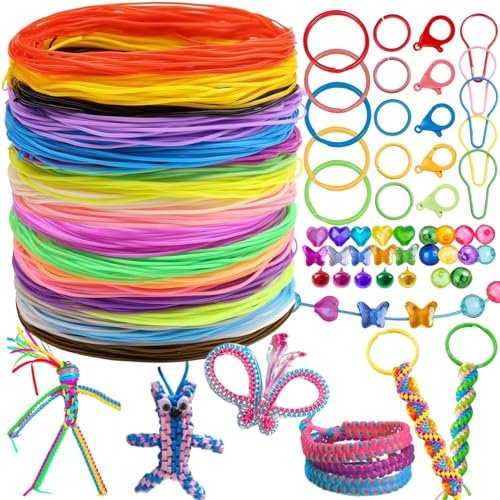 250 Pezzi Kit di Fili per Scooby Doo,200 Pcs Scoubidou Fili 20 Colori con Portachiavi,Ganci,Perline,Campana per Creare Braccialetti,Collane