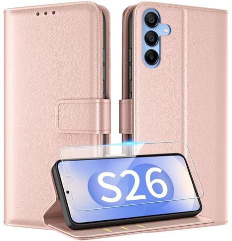 TQIAHF Wallet Phone Case Cover for Samsung Galaxy S26,Rose Gold | Leather Flip with Screen Protector Card Holder Slot Magnetic Folio Folding Kickstand Slim Book Style Shockproof Protective