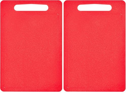 Chef Aid Large Red Poly Chopping Board, Multipurpose Anti-Slip Surface, Easy Clean and Dishwasher Safe with Handle, 40 x 30cm Other Colour Options Available. (Pack of 2)