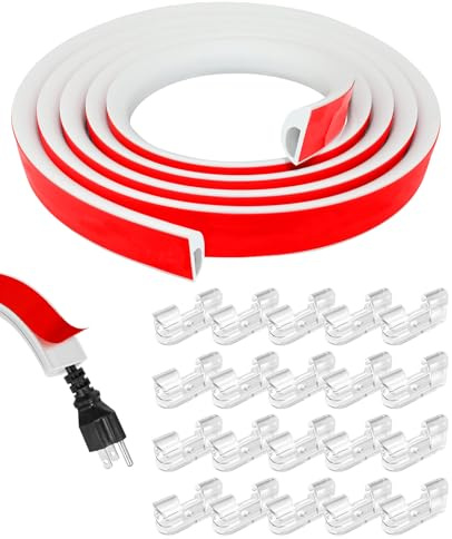 JININOSEU 3M Mini Flexibler Kabelkanal mit 20 Kabelklemmen, Selbstklebend Halbrund Kabelabdeckung für Kabel Verstecken Kabelschutz Decke & Fußleisten, Weiß