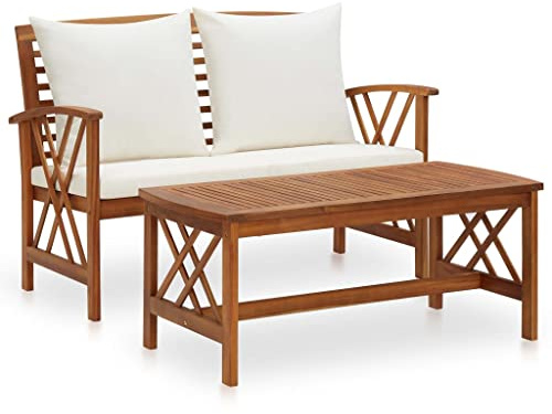 sephironlbb 2-TLG Garten-Lounge-Set Massivholz Akazie mit Auflagen, Gartenmöbel Set für Terrasse Balkon, Outdoor Essgruppe mit Tisch Bank und Kissen, wetterfest, platzsparend, klappbar