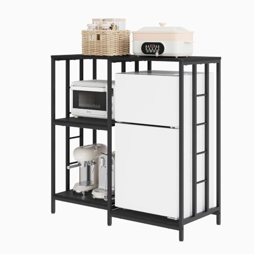 Cachpib Mini Fridge Stand with Storage Freestanding Kitchen Microwave Stand | 3-Tier Bakers Rack Industrial Utility Shelving Unit Display Rack for Kitchen, Living Room, Dining Room