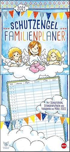 Schutzengel Familienplaner Kalender 2021: Mit 5 Spalten. Mit Schulferien, Stundenplänen und Vorschau bis März 2022