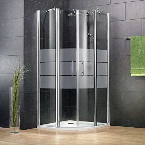 Schulte paroi de douche accès d’angle arrondie 90 x 90 x 192 cm, profilé aspect chromé, 2 battants autolevant, verre de sécurité 5 mm antical sérigraphié, largeur d'accès 69 cm