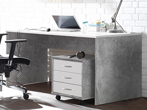 möbelando Schreibtisch Bürotisch Computertisch Arbeitstisch Tisch Büromöbel Olli I Beton/Weiß