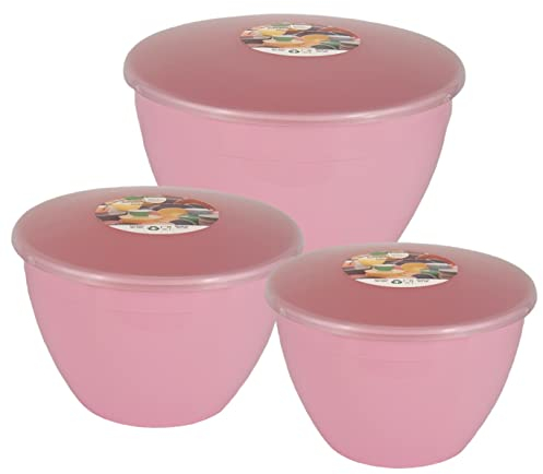 Just Pudding Basins 3 Larger Bowl Sizes and Lids in 1 Set, 1x 1.5 pint (850ml), 1x 2 pint (1.14lt), 1x 3 pint (1.71lt) Pink