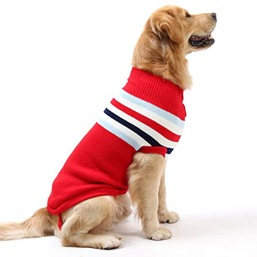 Modischer gestreifter Hundepullover, Warmer Mantel, Strickwolle, Winterpullover für kleine, mittelgroße und große Hunde (Roter Streifen, L24)