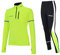 Airtracks Herren Winter Laufset Thermo Laufhose Lang Laufshirt Langarm Sweatshirt Pro Fleece Funktionsshirt Sport Langarmshirt Jogginghose Leggins - neon - XXL