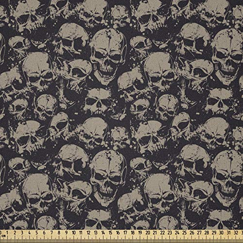 ABAKUHAUS Skull Stoff als Meterware, Grunge Scary Übel, Microfaser Multi Zweck Dekostoff für Kunsthandwerke, 3M (230x300cm), Anthrazit grau Tan