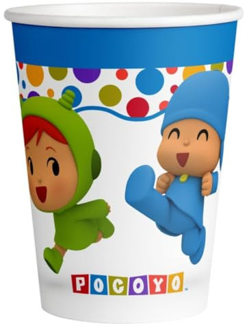 CAPRILO Lote de 24 Vasos de Cartón Infantiles Pocoyo y Niña. Vajillas y Cuberterías Detalles y Regalos de Cumpleaños, Bodas, Bautizos y Comuniones.