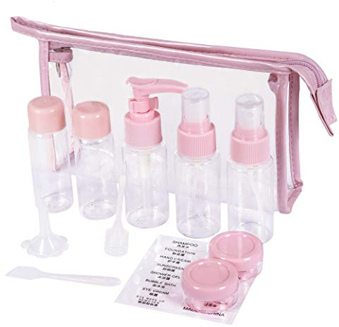 MaoXinTek Leere Reise Flaschen Set Kleines Kosmetik Behälter, Nachfüllbare für Flugzeug Shampoo Flüssigkeit Tragbare Flug Handgepäck Zubehöreme mit Transparenter Kulturtasche, 12 Stück
