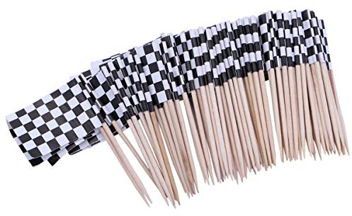 HEALLILY 100PCS Checkered Racing Flags Cupcake Picks Toothpick Racing Flags Cake Toppers Decorations Fruit Sushi Sticks For Birthday Party Wedding