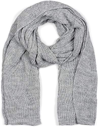 styleBREAKER Unisex Strick Schal mit Wellenmuster, Uni Winter Strickschal einfarbig, locker gestrickt, Lochstrick Muster 01018163, Farbe:Hellgrau