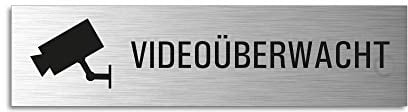 Schild Videoüberwacht 160x40 mm Türschild aus Aluminium Edelstahl-Optik selbstklebend Nr.10153-S