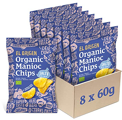 el origen Bio Maniok Chips mit Meersalz 8er Pack, 8 x 60 g
