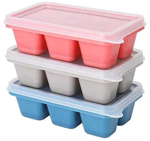 Theuwnee® 3 Paquets Mini Moule à Glaçons avec Couvercle, Bac à Glaçons en Silicone de 18 Compartiment pour Whisky, Cocktails, Boissons, sans BPA, LFGB (Rouge+Gris+Bleu)