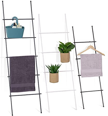 HOLZBRINK Toallero, Perchero, Escalera Toallero en Estilo Vintage, Modelo: Monolith 150x50 cm (Alto x Ancho), Blanco, HLS-150-50-9016