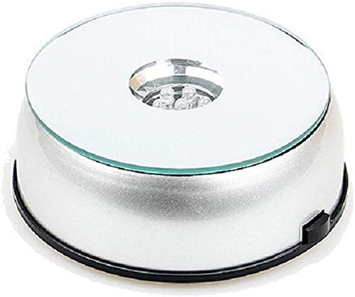 DHRH Drehteller Elektrisch，Présentoir Rotatif Rotatif avec Verre à Cristaux, Base de Plateau tournant à 7 Couleurs LED avec Adaptateur USB pour Bijoux, Montre, Gris/8 cm