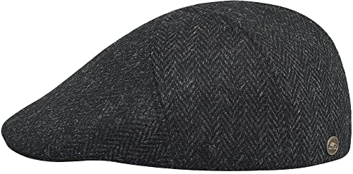 Sterkowski Ivy Five Flatcap Herren | Harris Tweed Schiebermütze Herren Tweed | Newsboy Cap Herren Schiebermütze Winter Schirmmützen Für Herren Irische Mütze Herren 59 cm Schwarz/Anthrazit