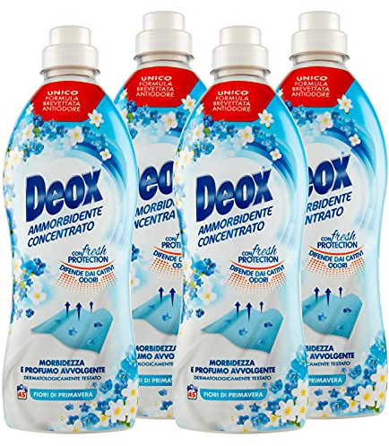 Deox - Ammorbidente Lavatrice Concentrato, Capi Morbidi e Profumati, con Tecnologia Fresh Protection, Fragranza Fiori di Primavera, 45 Lavaggi x 4 Confezioni