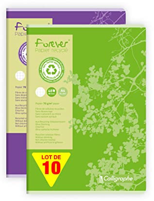 Clairefontaine 17125C - Packung mit 10 Heften gebunden Forever DIN A4, kariert, 48 Blatt, farbig sortiert, 1 Pack