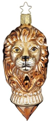 Christbaumschmuck Löwe 12,5cm mundgeblasenes Glas handbemalt - Weihnachtsbaumschmuck Wildkatze Gold Braun - Weihnachtsdeko Anhänger Zootiere - Weihnachtskugeln & Glasfiguren Tiere