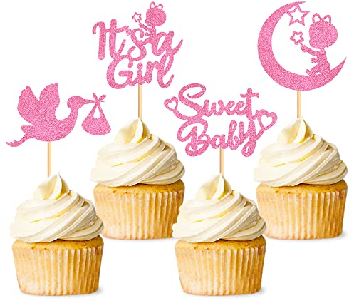 40 Stück Oh Baby Cupcake Toppers It's a Girl Cupcake Toppers Glitter Baby Girl Cupcake Picks Baby Shower Cake Topper Kindergeburtstag Geschlecht Offenbarung Party Kuchen Dekorationen Zubehör