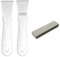 Lot de 2 grattoirs de nettoyage pour fours, cuisinières, plaques à induction, en acier inoxydable avec poignée en plastique, version droite + version courbée, blanc (version droite + version pliée)