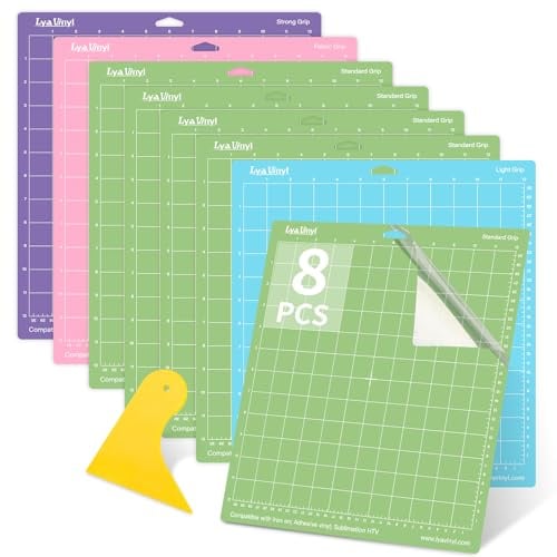 Lya Vinyl 8 Stück Schneidematten – 30,5 x 30,5 cm, StandardGrip, LightGrip, StrongGrip, FabricGrip für Cricut Explore Air Serie